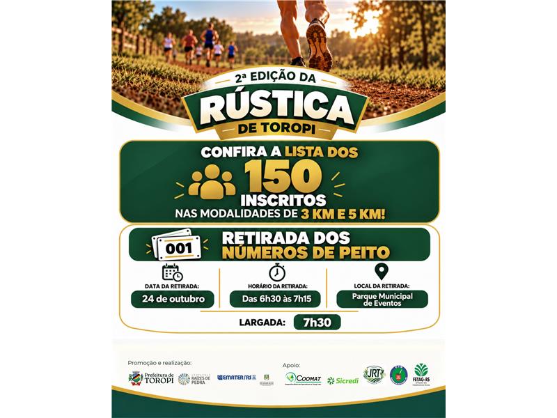 2ª RÚSTICA DE TOROPI – LISTA DE INSCRITOS!