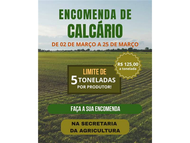 Encomenda de calcário já está disponível para produtores do município