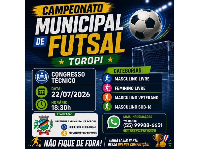 Vem aí mais um Campeonato Municipal de Futsal de Toropi
