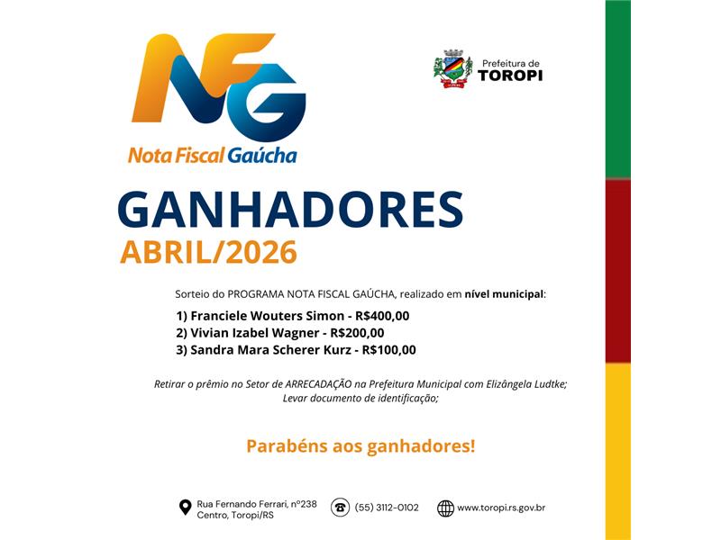 Ganhadores da Nota Fiscal Gaúcha – Abril de 2026