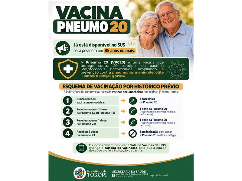 Vacina PNEUMO 20 já disponível no SUS