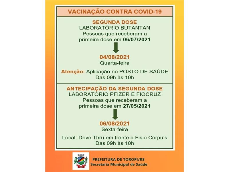 Atenção para o cronograma da vacina COVID - 2ª DOSE