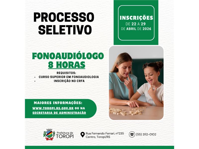 Processo Seletivo para contratação de Fonoaudiólogo - 8h