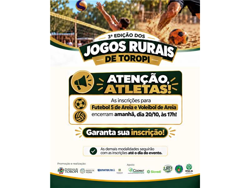 ATENÇÃO, ATLETAS DO FUTEBOL 5 DE AREIA E VOLEIBOL DE AREIA! 