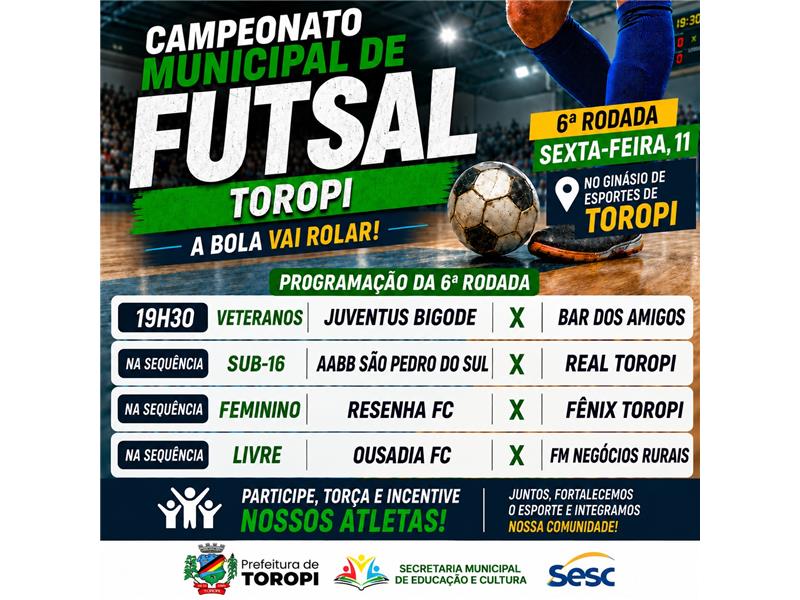 6ª rodada do Campeonato Municipal de Futsal de Toropi