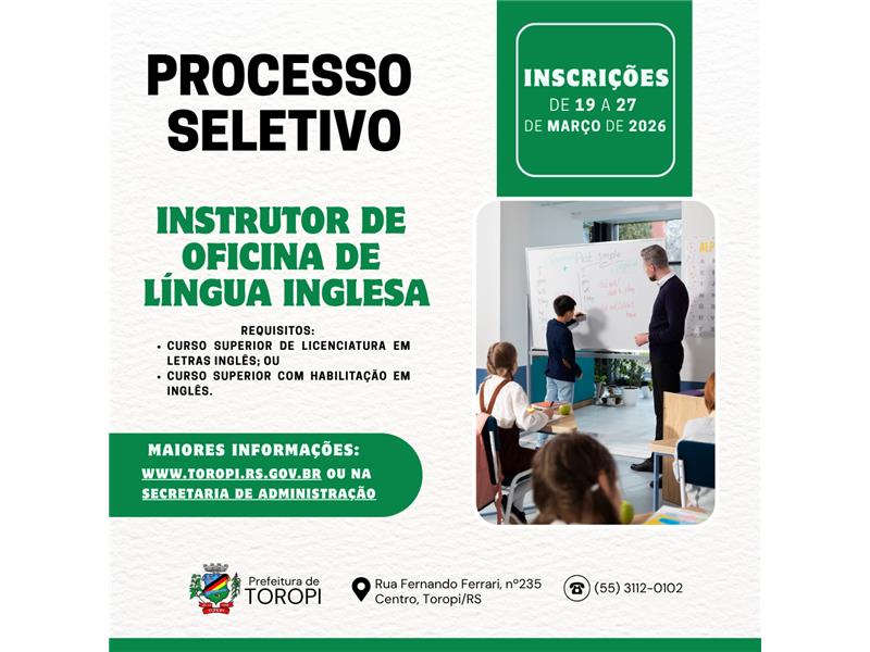 Processo Seletivo para contratação de Instrutor de Oficina de Língua Inglesa