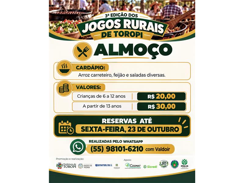 ALMOÇO DOS JOGOS RURAIS DE TOROPI! 