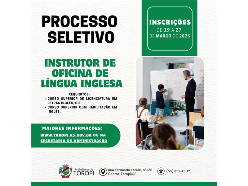 Processo Seletivo para contratação de Instrutor de Oficina de Língua Inglesa