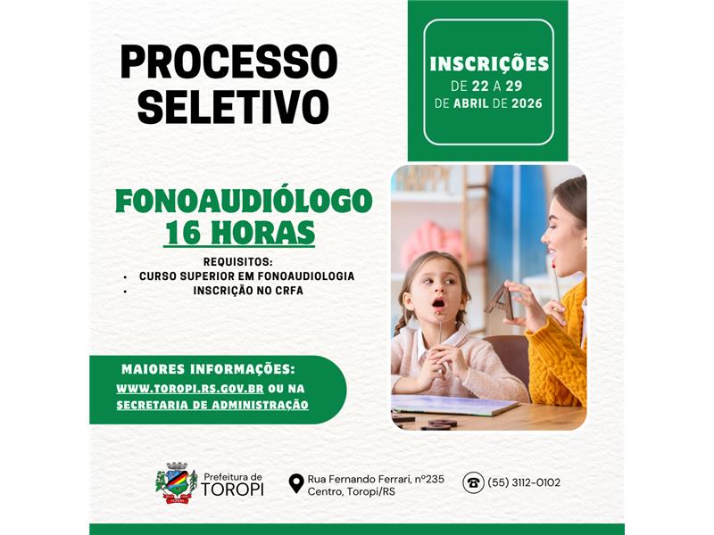 Processo Seletivo para contratação de Fonoaudiólogo - 16h