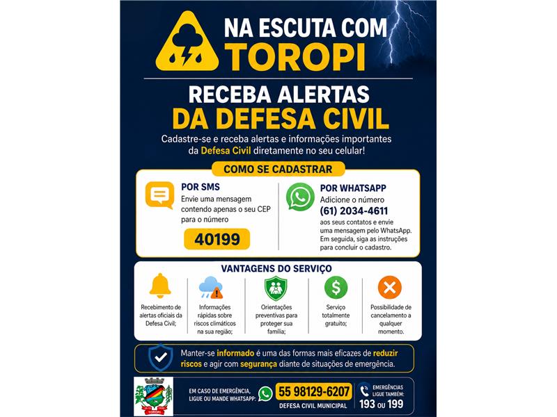 Receba os alertas oficiais da Defesa Civil!