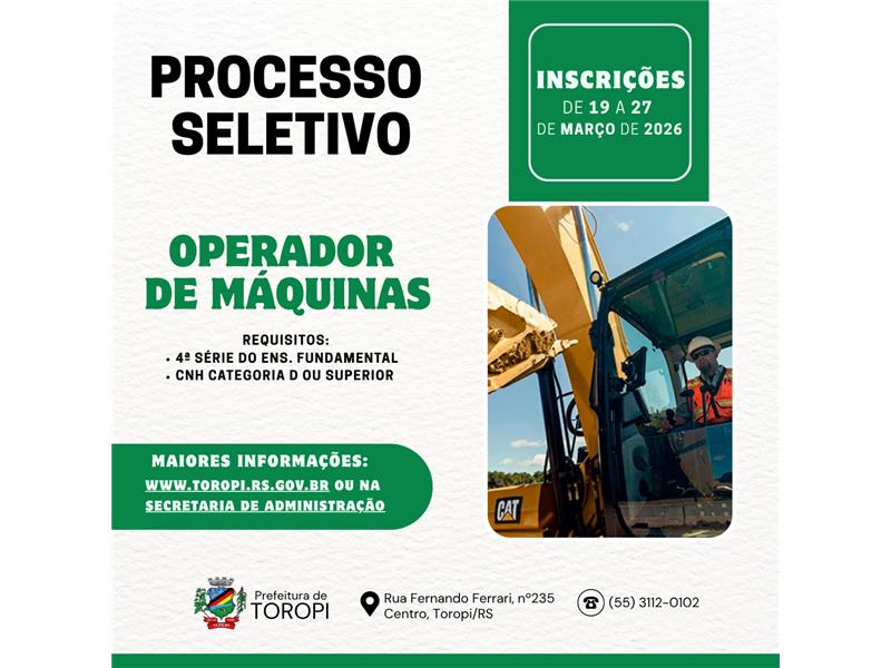 Processo Seletivo para contratação de Operador de Máquinas