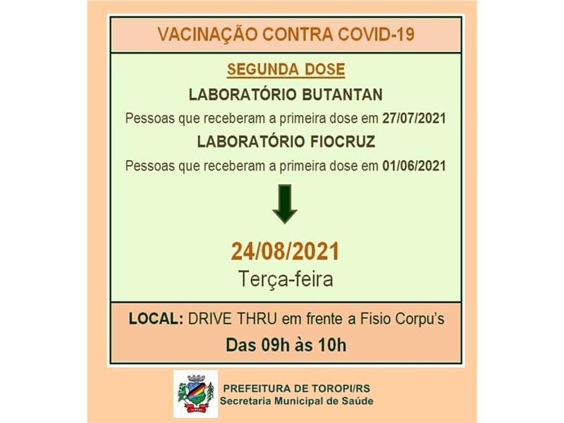 Atenção para o Cronograma da Vacina COVID - 2ª Dose