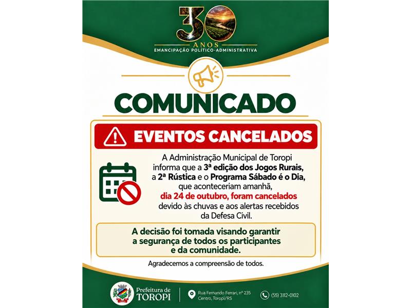 COMUNICADO IMPORTANTE – EVENTOS CANCELADOS